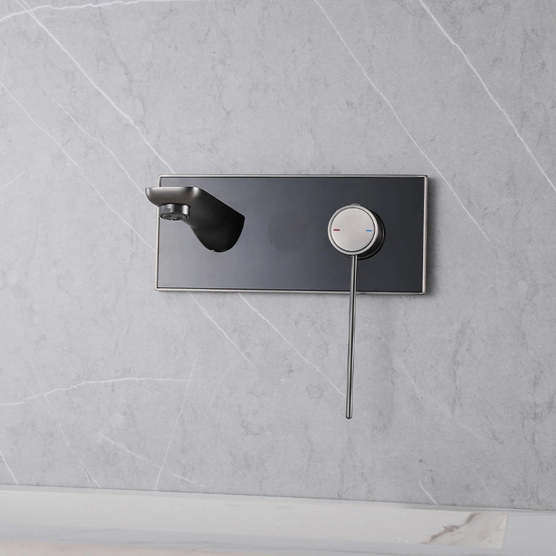 Hot and Cold Mixer Basin Faucet Wall Mounted Basin Taps Digital Display Show Gun Gray Brass Material