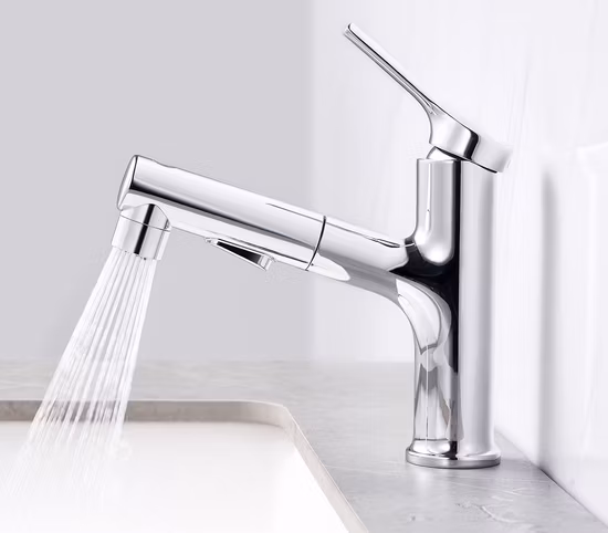 위생 도자기 현대 매트 블랙 크롬 도금 황동 바디 싱글 레버 핸들 회전 욕실 주방 싱크 싱크 워터 믹서 수도꼭지 풀다운 기능